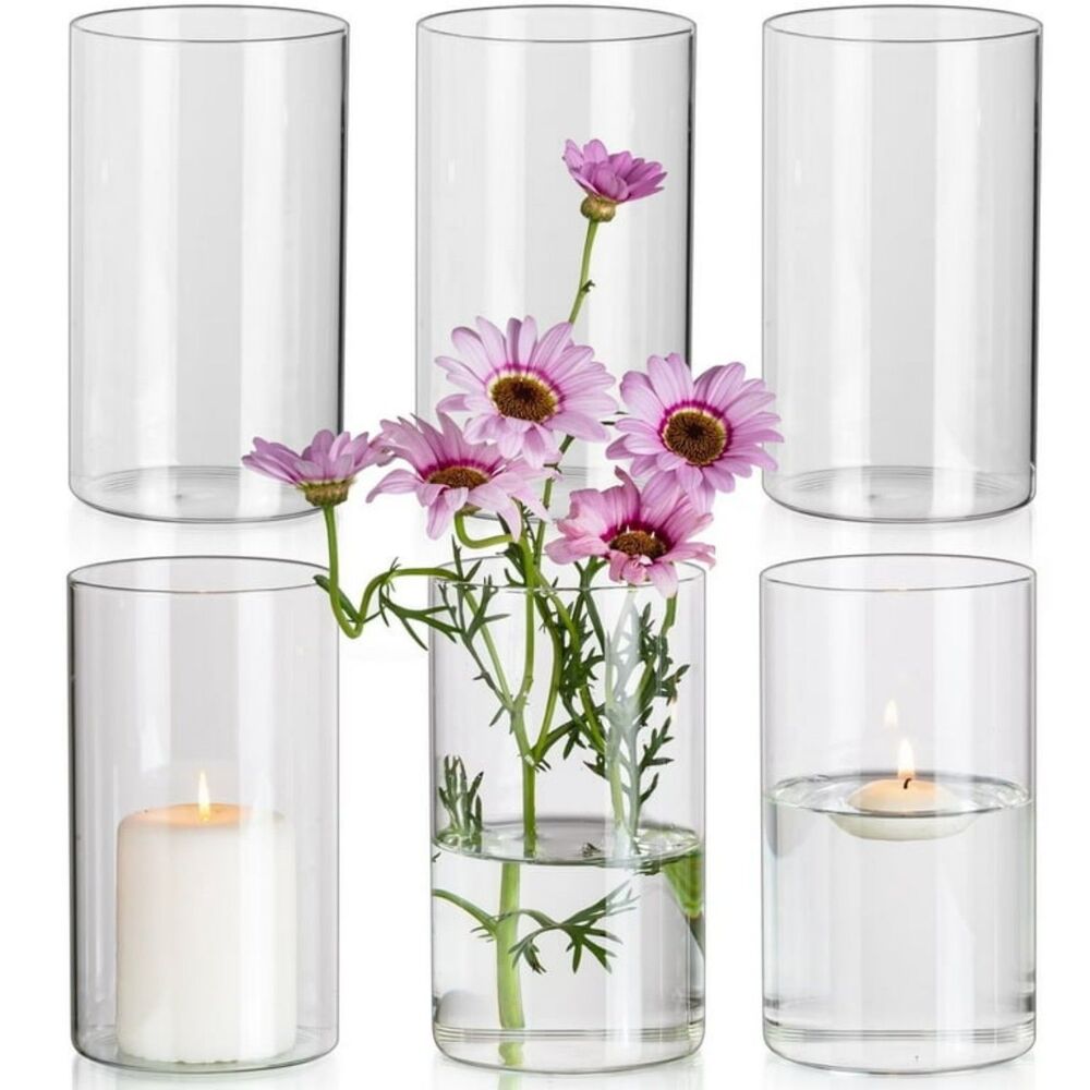 Set of 6 Clear Glass Vases 6" NEW